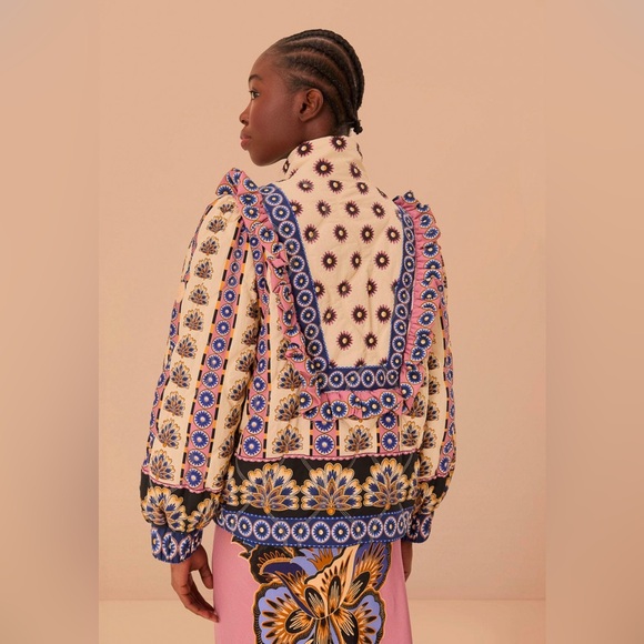 Farm Rio Cream Ainika Maxi Floral Puffer Jacket - Picture 5 of 9